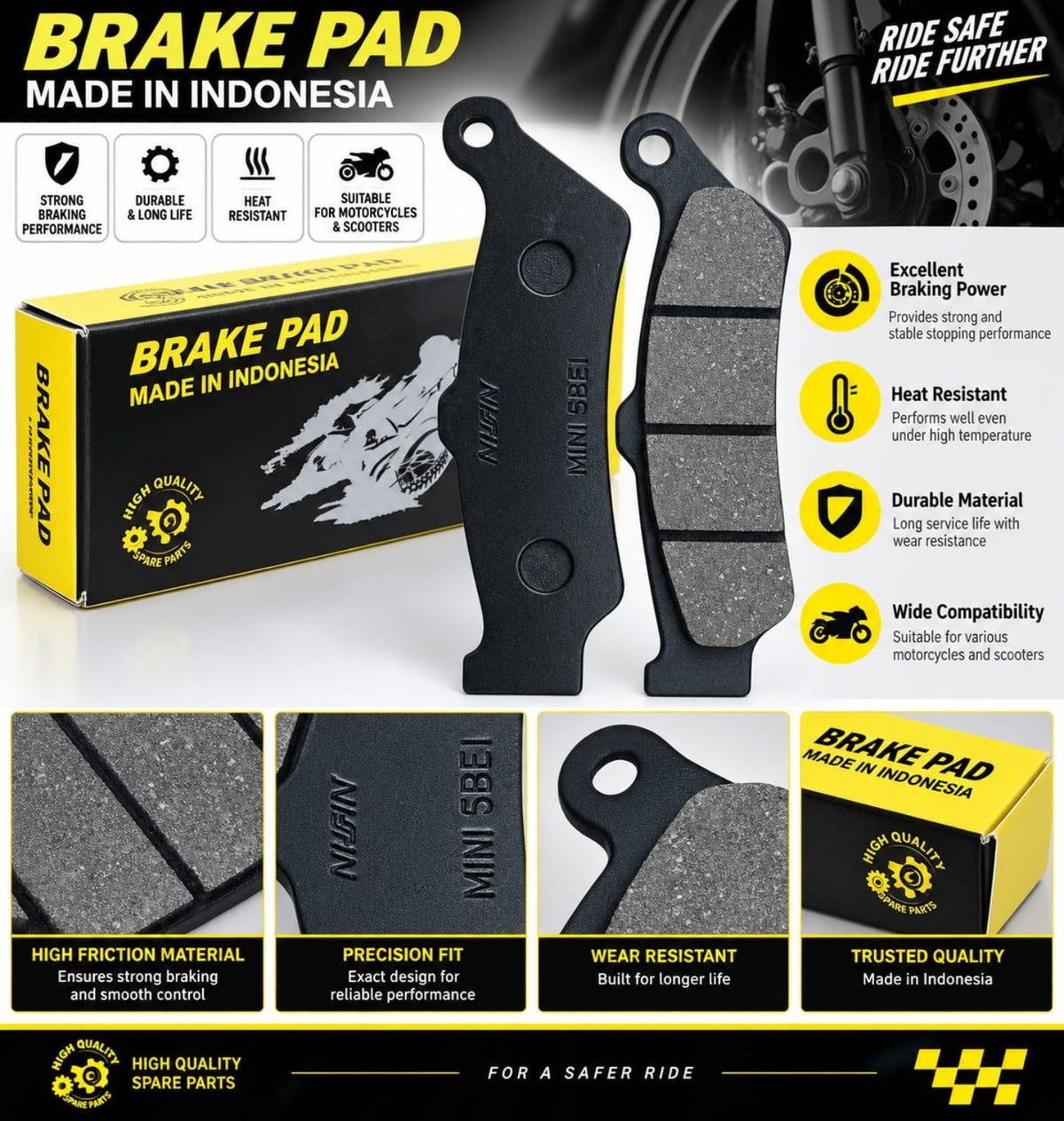 Brake pad made in Indonesia with packaging