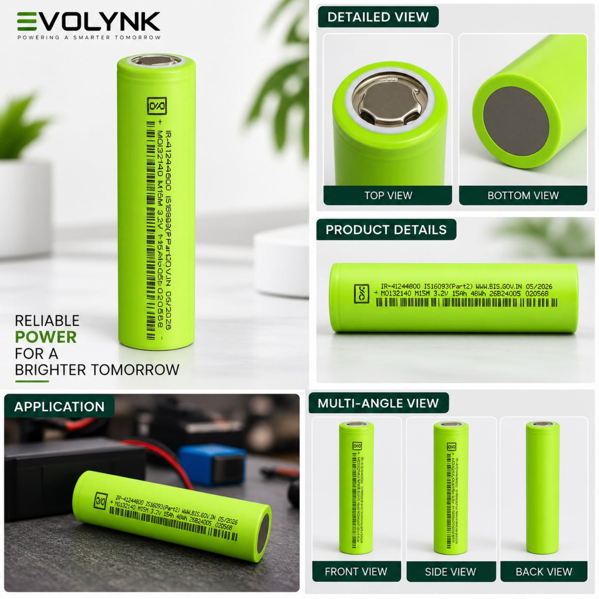 EVOLYNK 3.2V 15Ah rechargeable battery cell detailed view