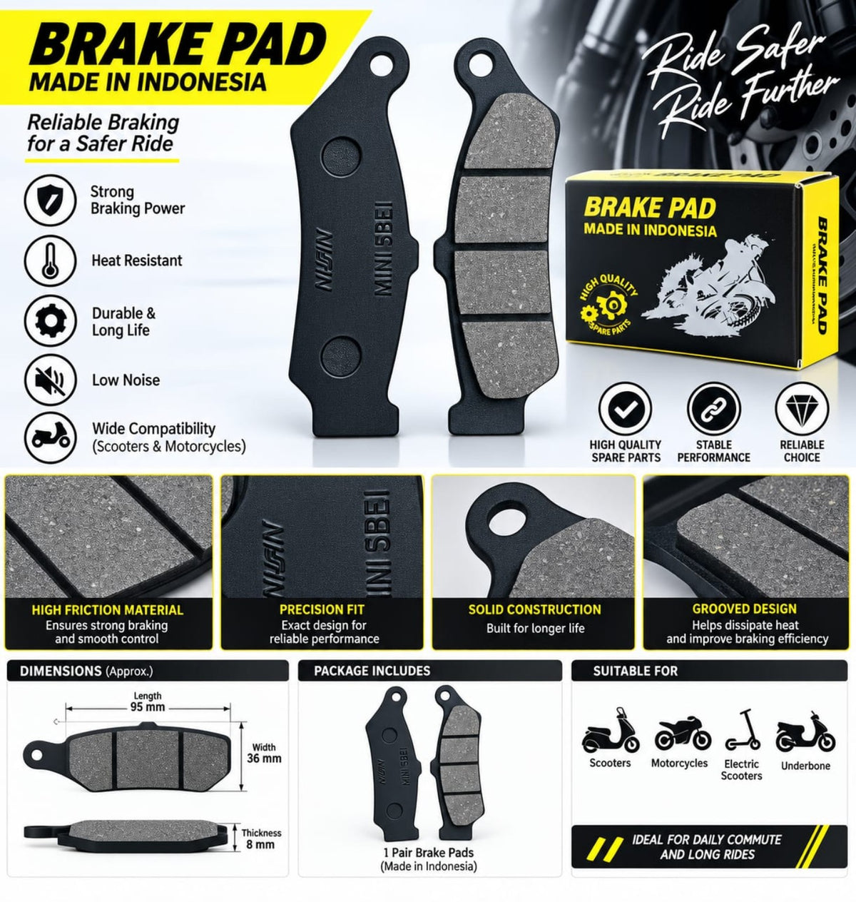 Brake pad made in Indonesia - product details and dimensions