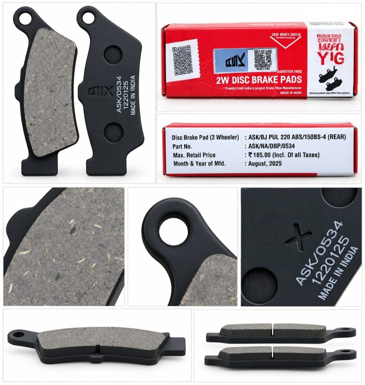 ASK rear disc brake pads for Bajaj Pulsar 220 ABS and Pulsar 150 BS-4
