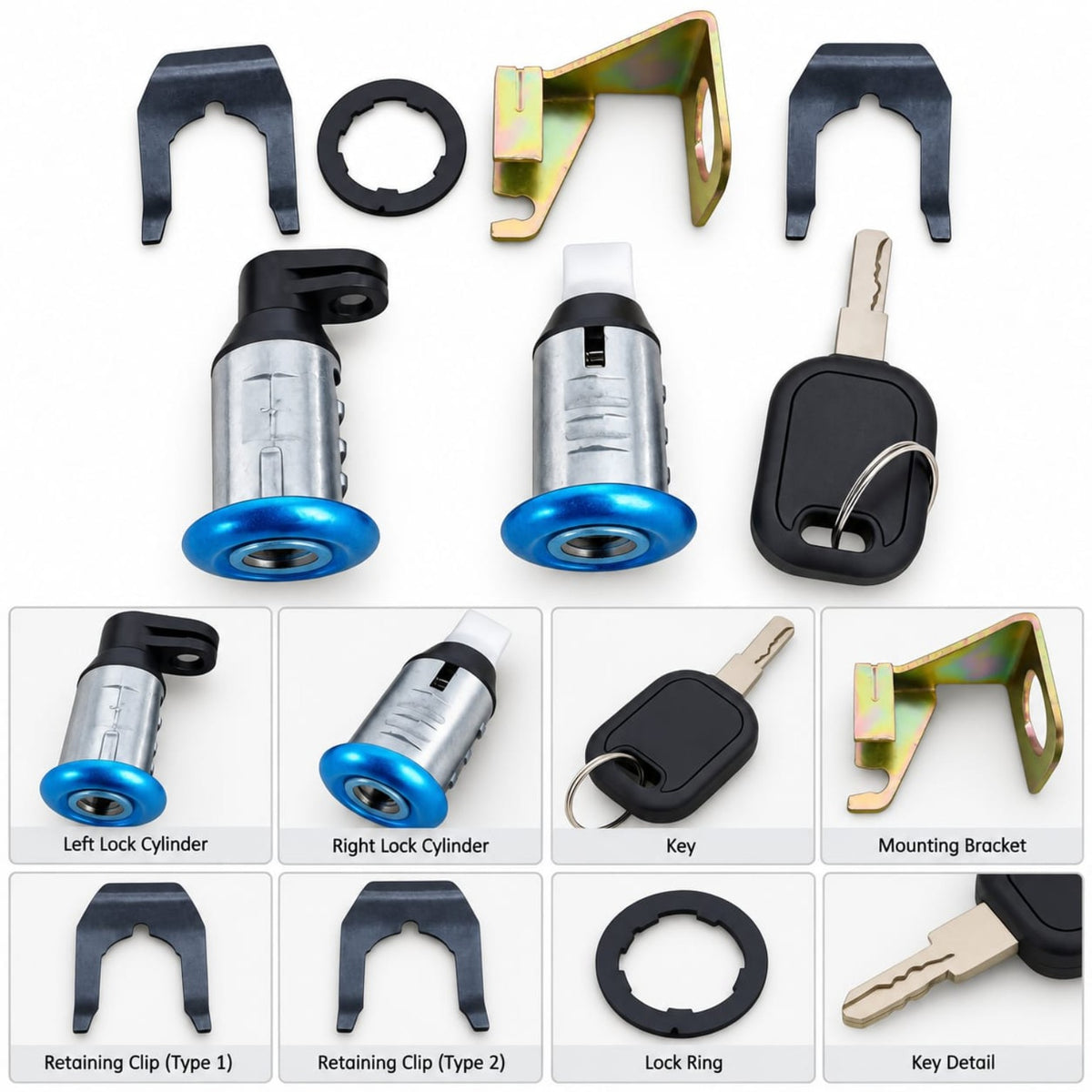 Ignition switch lock set components and key
